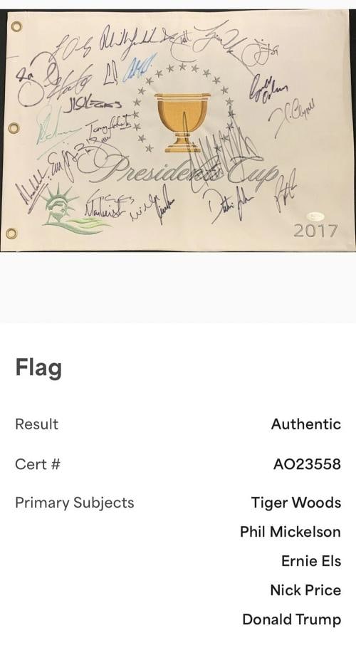 2017 Presidents Cup Multi Signed Golf Flag Tiger Woods Donald Trump PSADNA - 2
