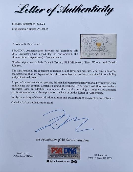 2017 Presidents Cup Multi Signed Golf Flag Tiger Woods Donald Trump PSADNA - 3