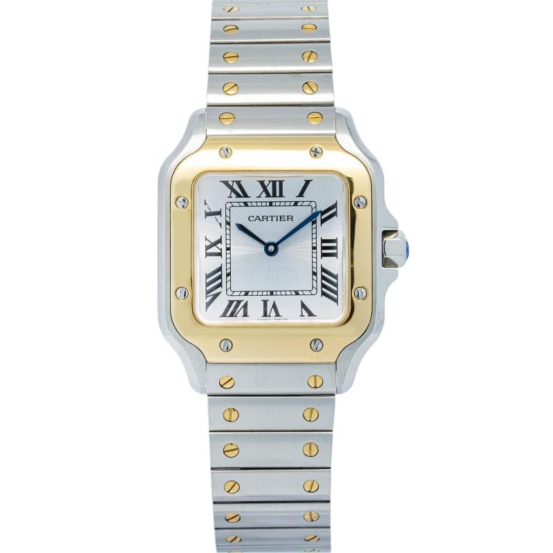 Cartier Santos W2SA0033 2025 Card 18k YG Two Tone Silver Dial Quartz Lady 27mm: Condition Preowned Good This item has been gently used but is in good condition It might have a few signs of wear like light scratches or tarnishing Brand CartierREFERENCE W2SA0033WARRANTY 1 YearCONDI