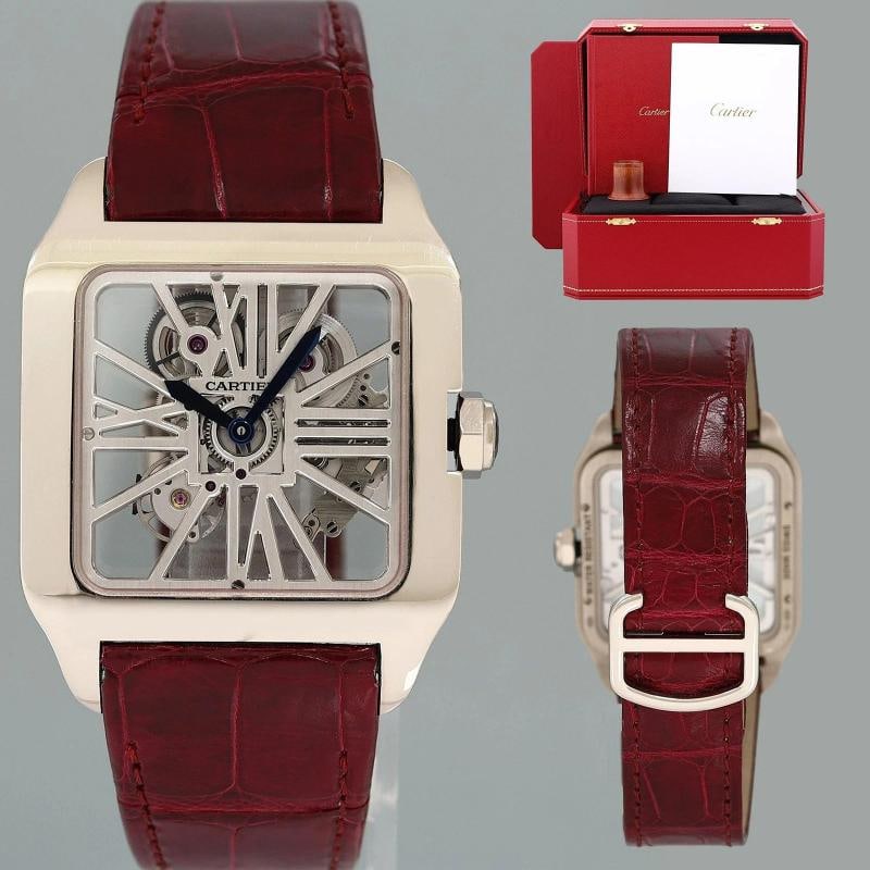 PAPERS MINT Cartier White Gold Leather Dumont Skeleton W2020033 Manual Wind (1 of 7)