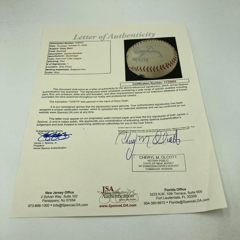 Mint Dizzy Dean Signed Vintage Baseball With JSA COA - 4