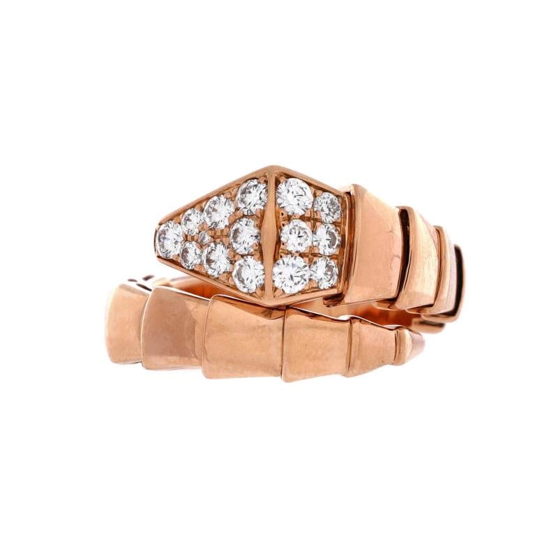 Bvlgari Serpenti Viper OneCoil Ring 18K Rose Gold with Diamonds Wide: Measurements Size 675 54 Width 525 mm Condition Preowned GoodBrand BvlgariMain Stone DiamondMetal 18K Rose GoldMetal Purity 18KRing Size 675 54Type RingColor Rose GoldStyle 18K Rose Gold With