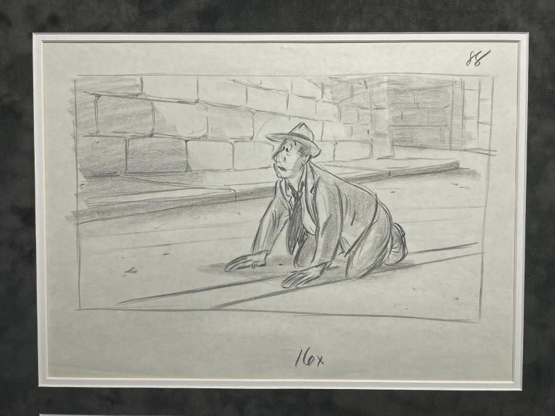 Bob Hoskins Signed Roger Rabbit Studio Used Storyboard Drawing Framed PSA COA - 2