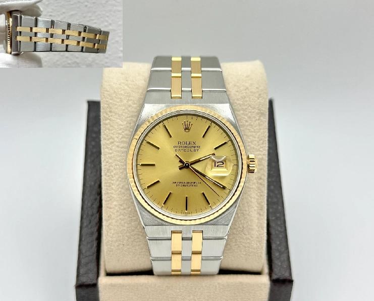 Rolex Datejust Oysterquartz 17013 36mm Champagne Dial 18K Yellow Gold Steel: Condition Preowned ExcellentBezel Color Gold YellowMovement QuartzsYear Manufactured 19801989Reference Number 17013BandStrap BraceletBrand RolexCase Color SilverType WristwatchDepartment MenBand
