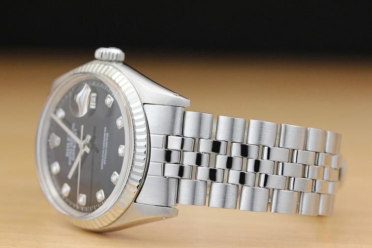 ROLEX MENS DATEJUST 1601 18K WHITE GOLD STAINLESS STEEL BLACK DIAMOND WATCH - 4