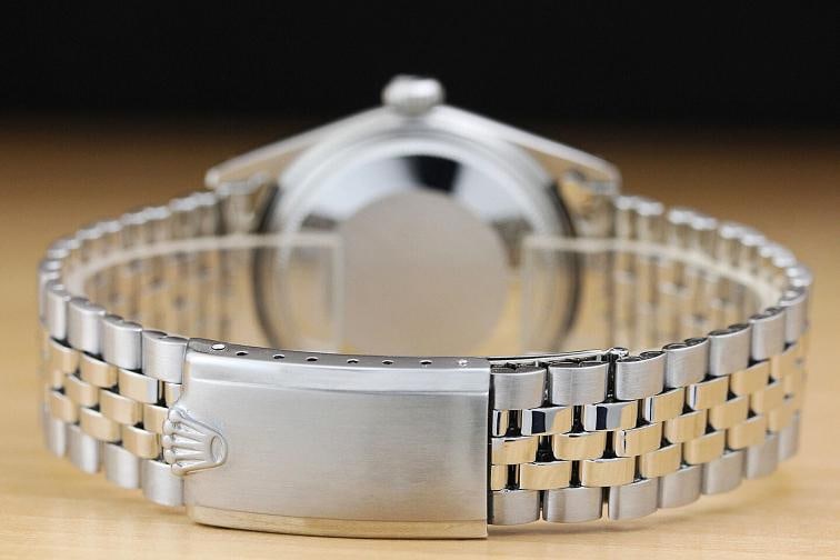 ROLEX MENS DATEJUST 1601 18K WHITE GOLD STAINLESS STEEL BLACK DIAMOND WATCH - 6