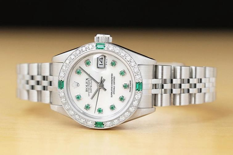 ROLEX LADIES DATEJUST 69174 MOTHER OF PEARL 18K GOLD SS DIAMOND TSAVORITE WATCH - 3