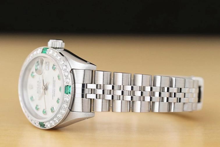 ROLEX LADIES DATEJUST 69174 MOTHER OF PEARL 18K GOLD SS DIAMOND TSAVORITE WATCH - 4