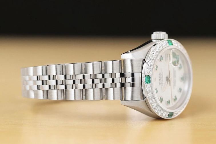 ROLEX LADIES DATEJUST 69174 MOTHER OF PEARL 18K GOLD SS DIAMOND TSAVORITE WATCH - 7