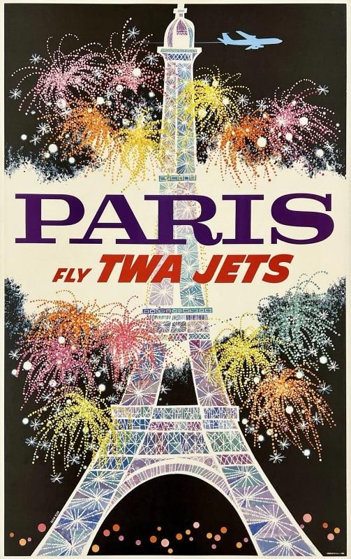 Original Vintage Poster PARIS TWA JETS Airline Travel Tourism Eiffel Tower OL: Condition UsedType PosterAirline TWACountry of Origin United StatesModified Item No Condition Excellent Very Good linen backed very minor edge and corner wear and creasing most noticeable in the