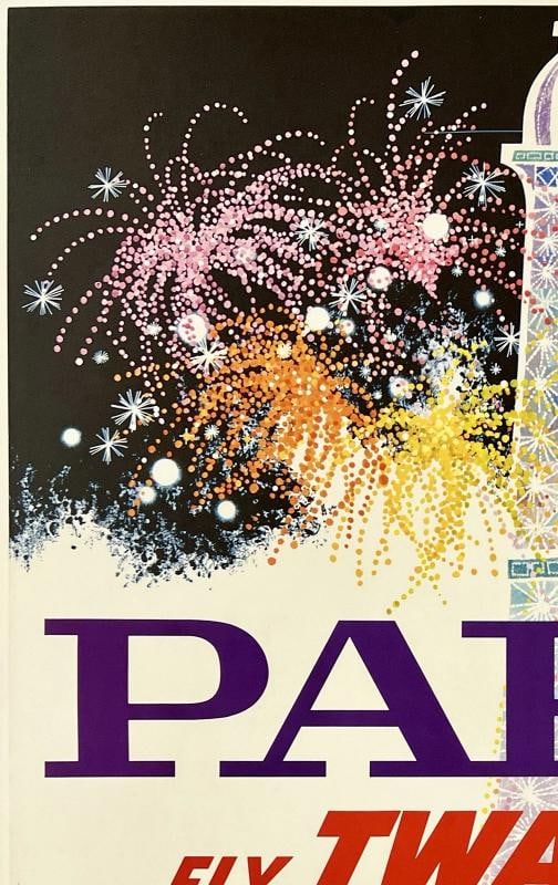 Original Vintage Poster PARIS TWA JETS Airline Travel Tourism Eiffel Tower OL - 2