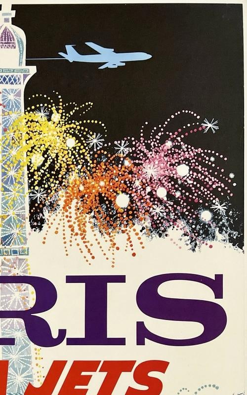 Original Vintage Poster PARIS TWA JETS Airline Travel Tourism Eiffel Tower OL - 3