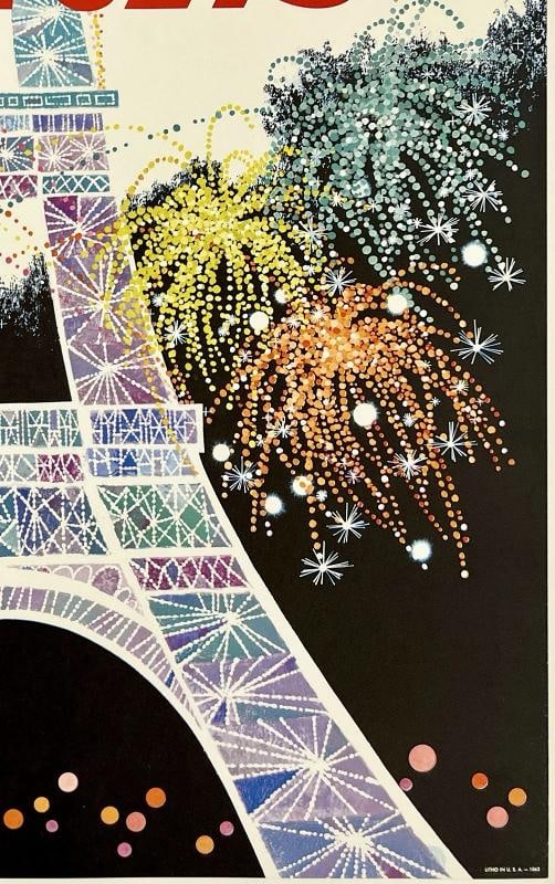 Original Vintage Poster PARIS TWA JETS Airline Travel Tourism Eiffel Tower OL - 5