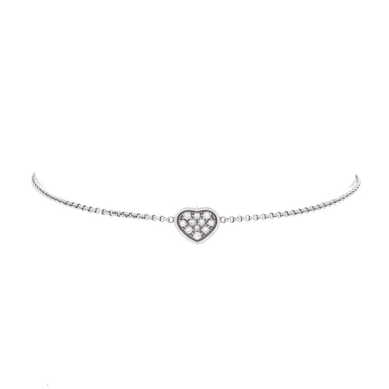 Chopard Miss Happy Diamond Heart Bracelet 18K White Gold with Diamonds: Condition Preowned GoodBrand ChopardMain Stone DiamondMetal 18K White GoldMetal Purity 18KStyle BraceletType BraceletColor White GoldMaterial 18K White Gold Diamond 