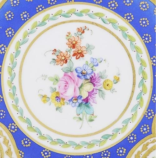 Fine ANTQ Set 12 Royal European Gilded Beaded Dinner Plates Floral Blue White - 4