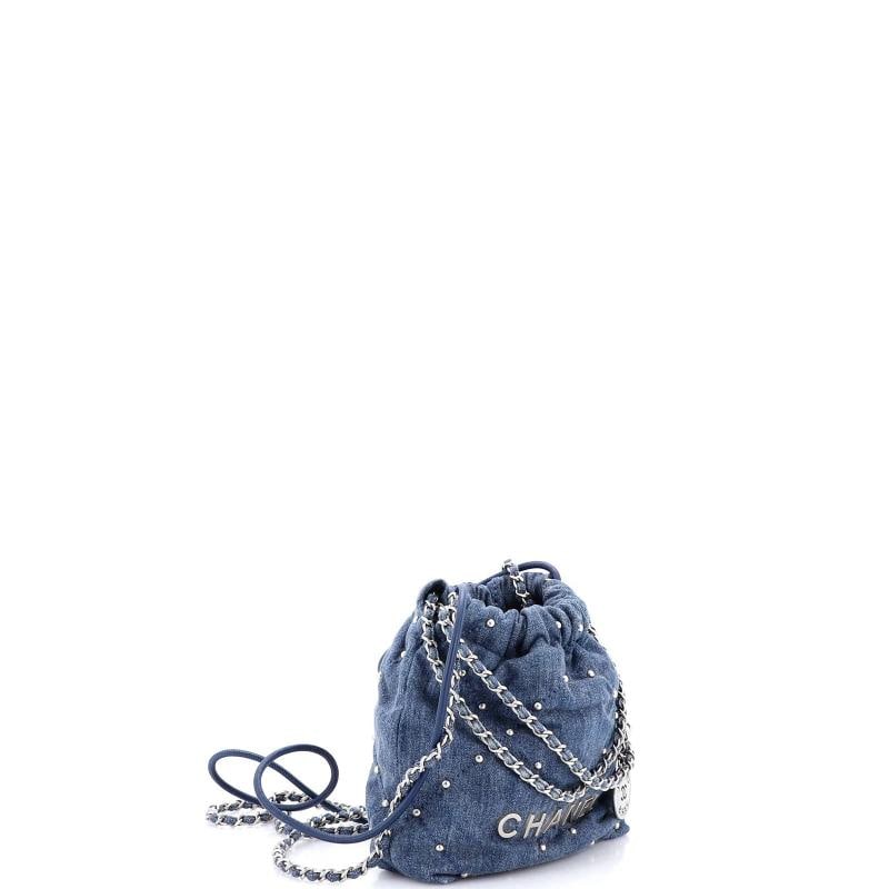 Chanel 22 Chain Hobo Quilted Studded Denim Mini - 2
