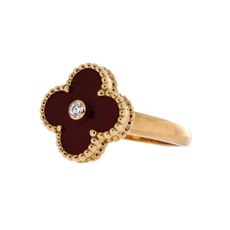 Van Cleef Arpels Vintage Alhambra Ring 18K Yellow Gold with Carnelian - 2