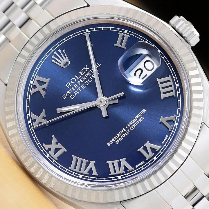 ROLEX MENS DATEJUST 16014 BLUE ROMAN DIAL 18K WHITE GOLD STEEL JUBILEE WATCH (1 of 9)
