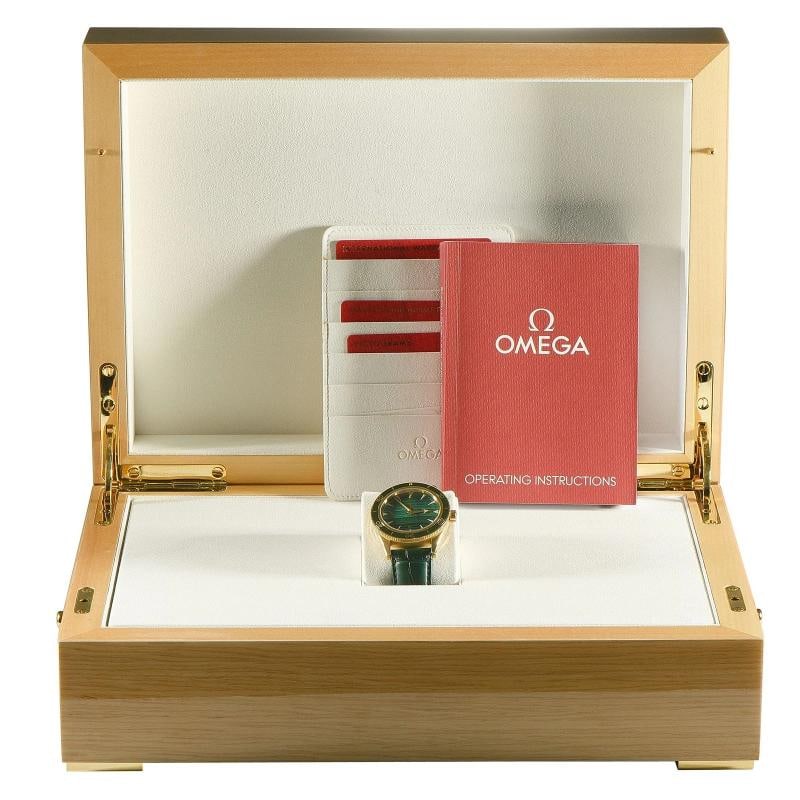 Omega Seamaster 300 Malachite Dial Yellow Gold Watch 23463412199001 - 5