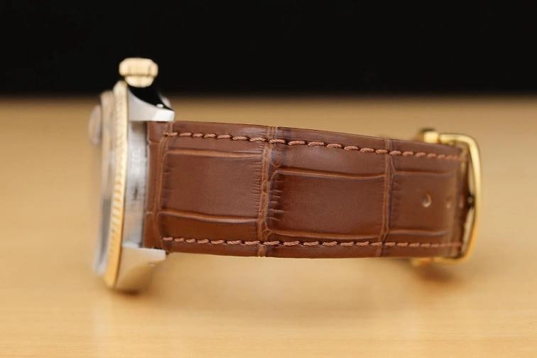 ROLEX DATEJUST 1601 14K GOLD STEEL BLACK DIAMOND WATCH w BROWN LEATHER BRACELET - 5