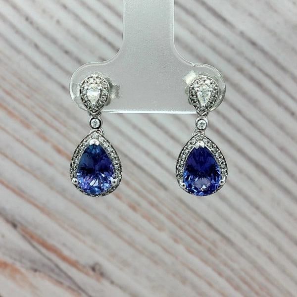 Diamond Tanzanite Drop Earrings In 14k White Gold (1 of 5)