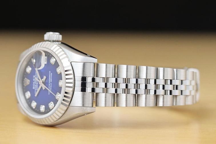 ROLEX LADIES DATEJUST 69174 BLUE VIGNETTE DIAMOND 18K WHITE GOLD STEEL WATCH - 4