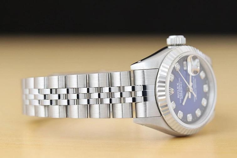 ROLEX LADIES DATEJUST 69174 BLUE VIGNETTE DIAMOND 18K WHITE GOLD STEEL WATCH - 7
