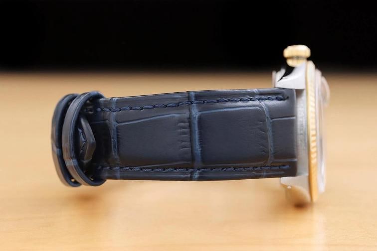 ROLEX MENS DATEJUST 16013 BLACK 18K GOLD STAINLESS STEEL BLUE LEATHER BAND WATCH - 8