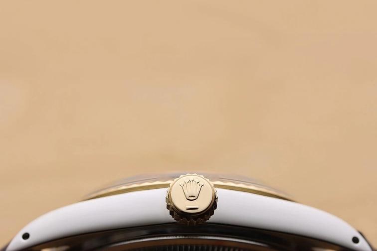 ROLEX MENS DATEJUST 16013 BLACK 18K GOLD STAINLESS STEEL BLUE LEATHER BAND WATCH - 9