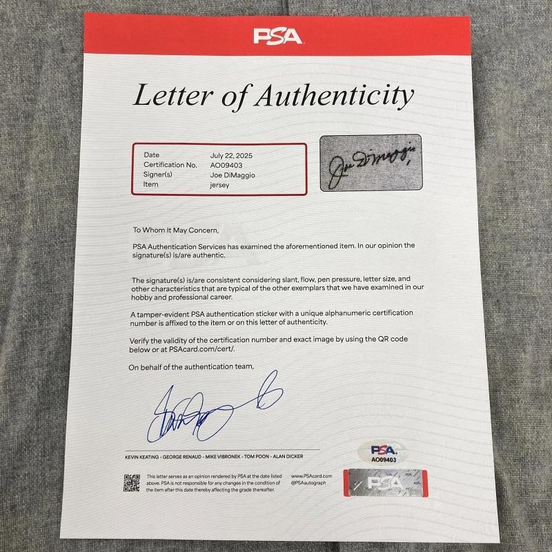 Joe Dimaggio Signed Autographed 1950s Baseball Jersey PSA DNA COA - 3