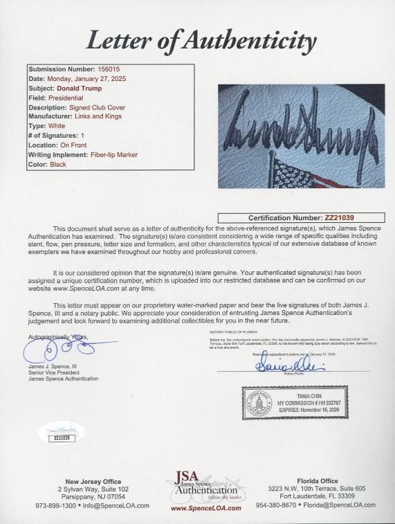 President Donald Trump signed Golf Club Headcover JSA LOA Rare Full Auto Z2080 (1 of 4)