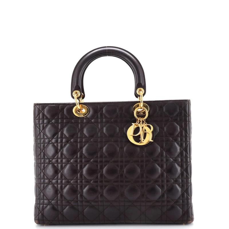 Christian Dior Lady Dior Bag Cannage Quilt Lambskin Large: Condition Preowned FairBrand Christian DiorExterior Material LeatherStyle TotesExterior Color BrownDepartment WomenSize Large 