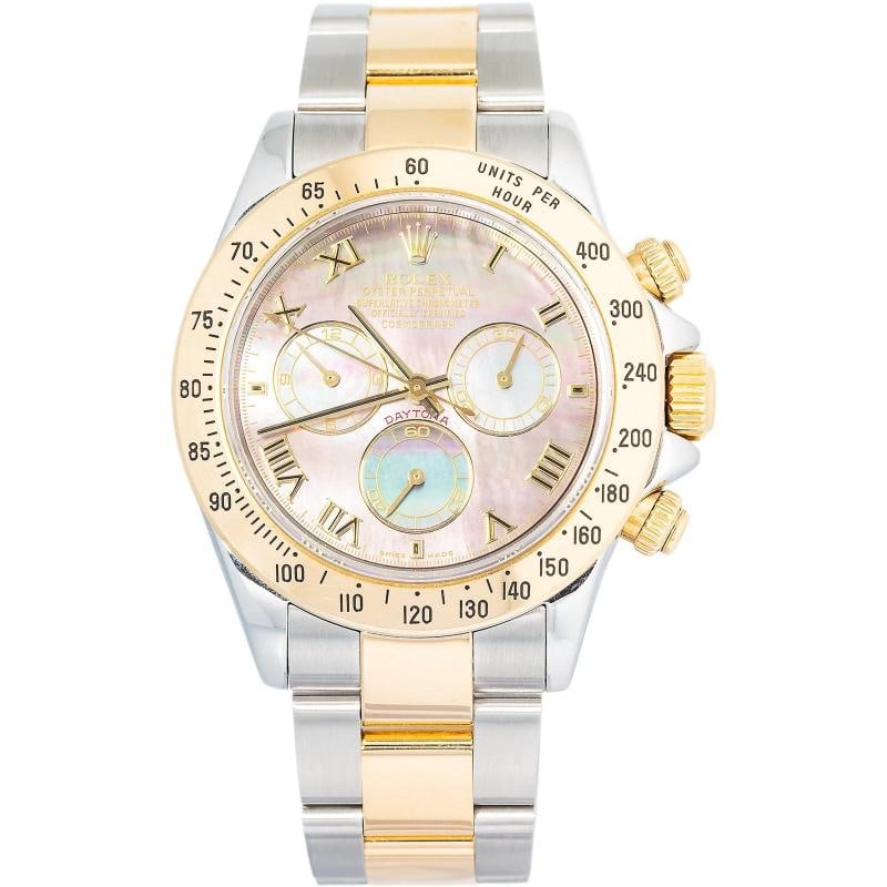 Rolex Cosmograph Daytona 116523 Tahitian MOP 18k Two Tone Auto Mens Watch 40mm: Condition Preowned Good This item has been gently used but is in good condition It might have a few signs of wear like light scratches or tarnishing Brand RolexType WristwatchesREFERENCE 116523Model D