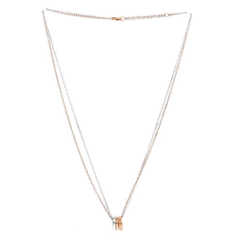 Cartier Love 3 Ring Pendant Necklace 18K Rose Gold and 18K White Gold with 6 - 3