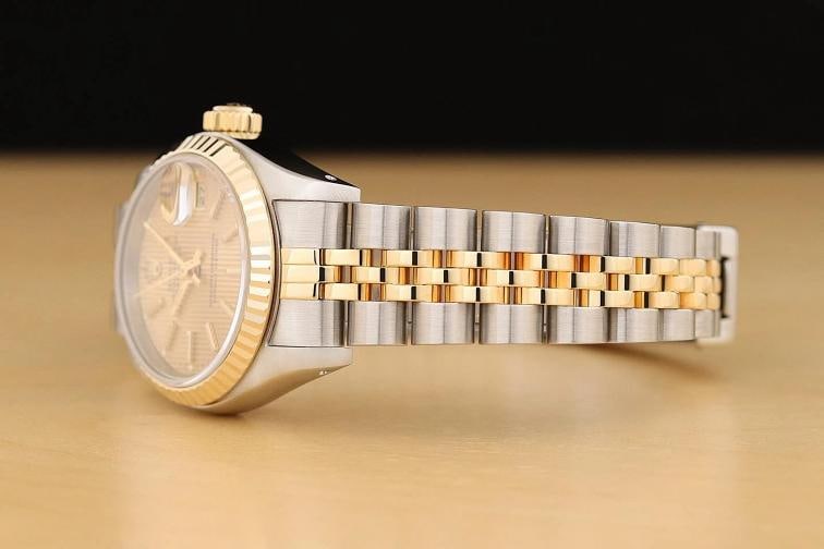 ROLEX LADIES DATEJUST 69173 18K GOLD STEEL TWO TONE CHAMPAGNE TAPESTRY WATCH - 4