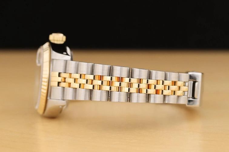 ROLEX LADIES DATEJUST 69173 18K GOLD STEEL TWO TONE CHAMPAGNE TAPESTRY WATCH - 5