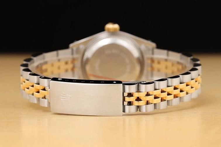 ROLEX LADIES DATEJUST 69173 18K GOLD STEEL TWO TONE CHAMPAGNE TAPESTRY WATCH - 6