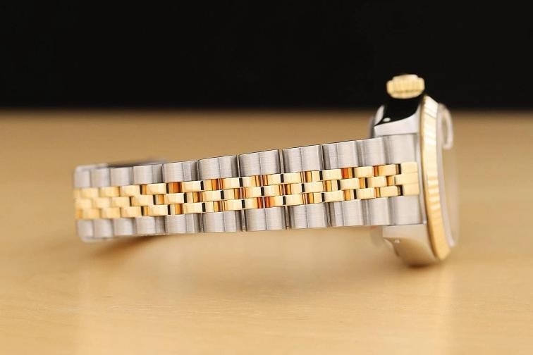 ROLEX LADIES DATEJUST 69173 18K GOLD STEEL TWO TONE CHAMPAGNE TAPESTRY WATCH - 8