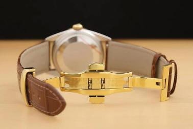 ROLEX MENS DATEJUST 16013 18K GOLD STEEL SILVER DIAMOND WATCH w/ LEATHER BAND - 10