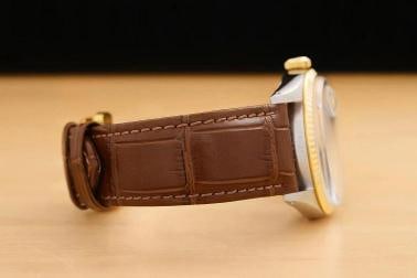 ROLEX MENS DATEJUST 16013 18K GOLD STEEL SILVER DIAMOND WATCH w/ LEATHER BAND - 8