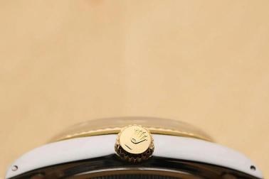 ROLEX MENS DATEJUST 16013 18K GOLD STEEL SILVER DIAMOND WATCH w/ LEATHER BAND - 9