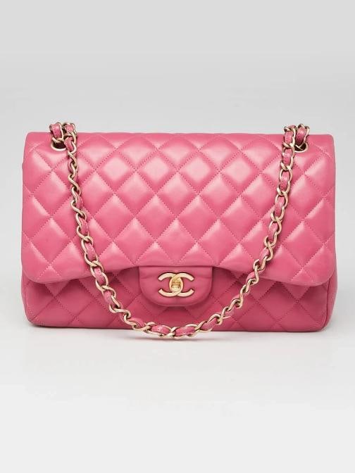 Chanel Pink Quilted Lambskin Leather Classic Jumbo Double Flap Bag (1 of 10)