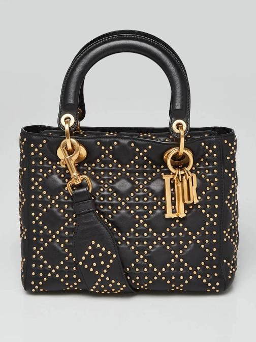 Christian Dior Black Suppled Leather Studded Medium Lady Dior Bag (1 of 9)