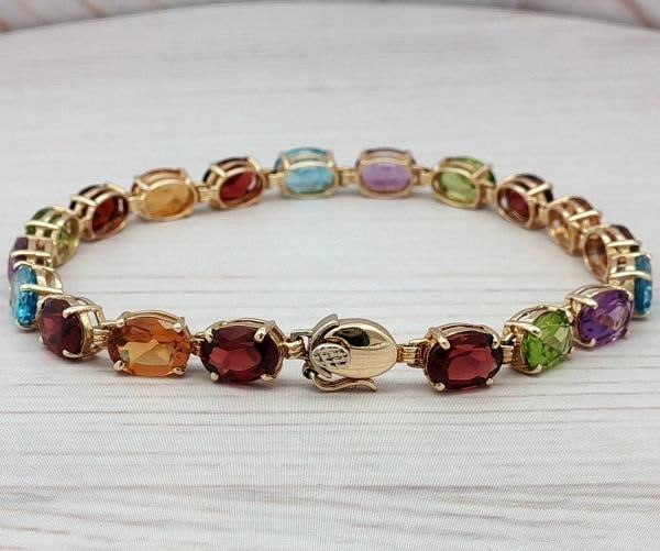 Multi-Stone Colorful Tennis Bracelet In 14k Yellow Gold. - 3
