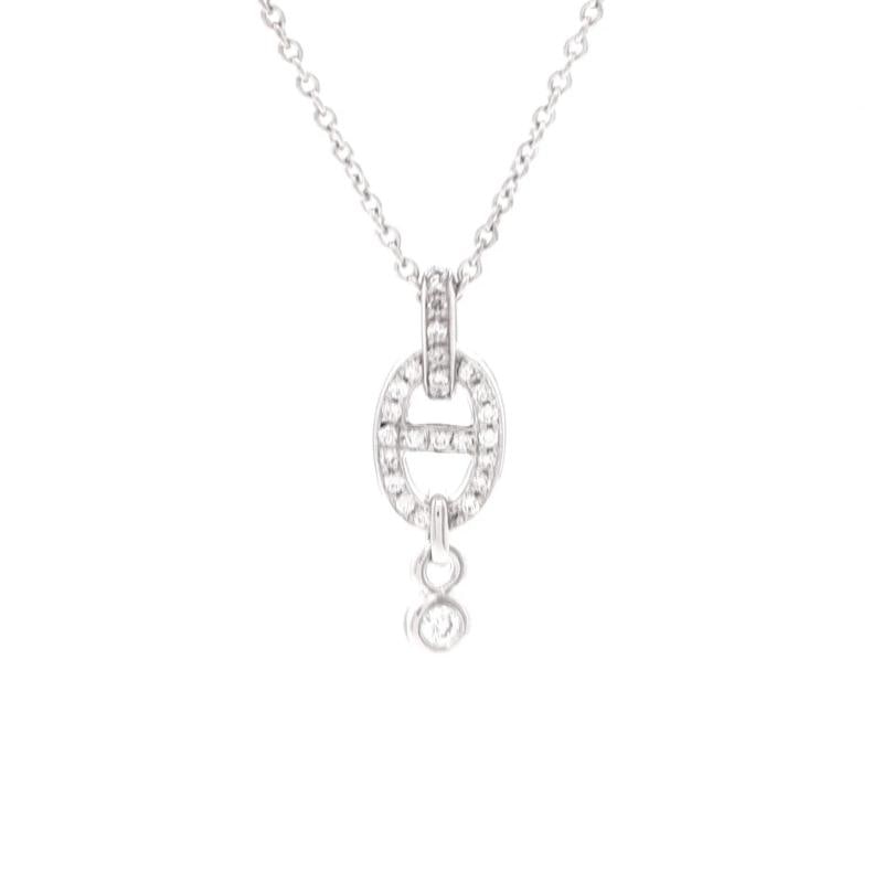 Hermes Chaine d'Ancre Enchainee Pendant Necklace 18K White Gold and Pave: Measurements: Length: 15.25 - 16.0 ", Pendant Length: 0.75 ", Pendant Width: 7.40 mm . Condition: Pre-owned - Good,Brand: Hermes,Main Stone: Unknown,Metal: 18K White Gold,Metal Purity: 18K,Style: