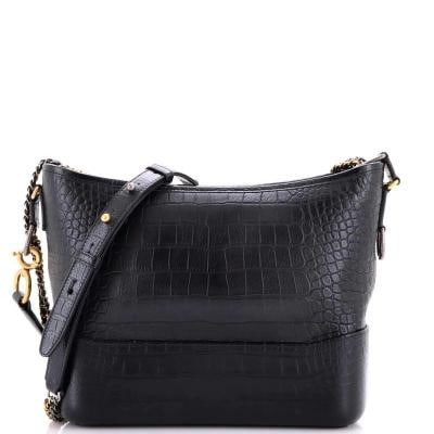 Chanel Gabrielle Hobo with Logo Handle Crocodile Embossed Calfskin Medium: Accessories: With Strap Measurements: Handle Drop 7.5", Height 8.5", Width 10.5", Depth 4", Strap Drop 27.5". Condition: Pre-owned - Excellent,Brand: Chanel,Exterior Material: Leather,Style: