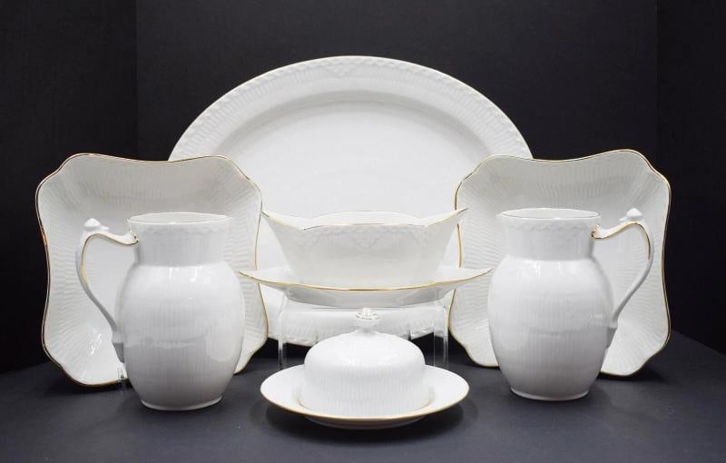 Royal Copenhagen-White Fluted Half Lace w/ Gold Trim 90 Pieces Service For 12 - 2