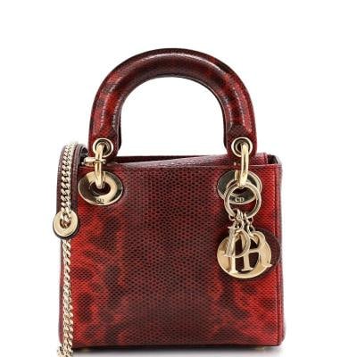 Christian Dior Lady Dior Chain Bag Ombre Lizard Mini: Accessories: With Strap Measurements: Handle Drop 3", Height 6", Width 6.5", Depth 3", Strap Drop 23". Condition: Pre-owned - Good,Brand: Christian Dior,Exterior Material: Lizard,Style: Top