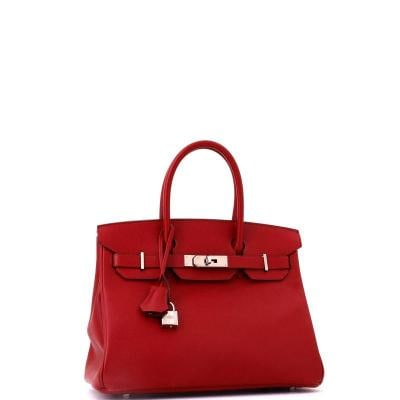 Hermes Birkin Handbag Red Epsom with Palladium Hardware 30 - 3