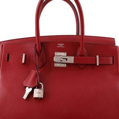 Hermes Birkin Handbag Red Epsom with Palladium Hardware 30 - 6